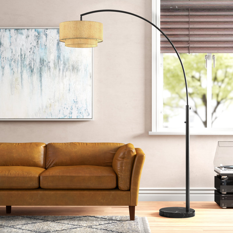 82'' Black Marble Arched Floor Lamp, Tan