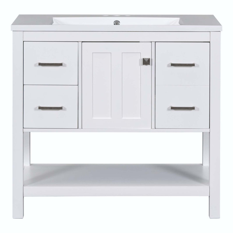 Ensemble de meuble-lavabo simple 36 po avec plateau en résine Eliseiu, Blanc