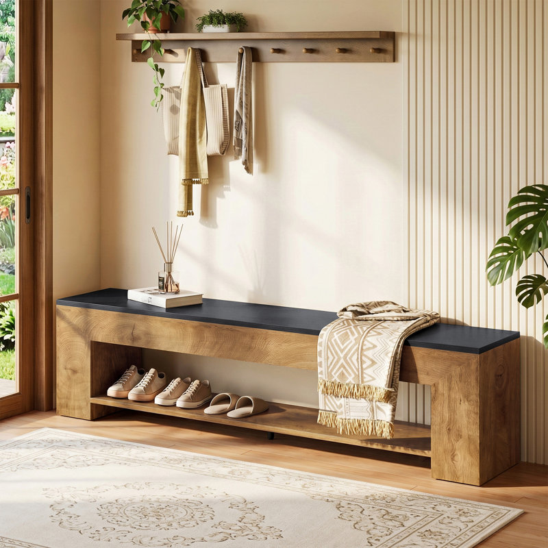 Banc d'entrée 71 po, banc à chaussures avec tablette de rangement 71 po, Rustic Brown