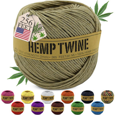Hemp Twine for Gardening - Twine for Crafts - Strong Durable Cord for Decoration, Macrame + Cooking - 2mm 200G/265 Ft. - 48 lb Test Strength - Natural
