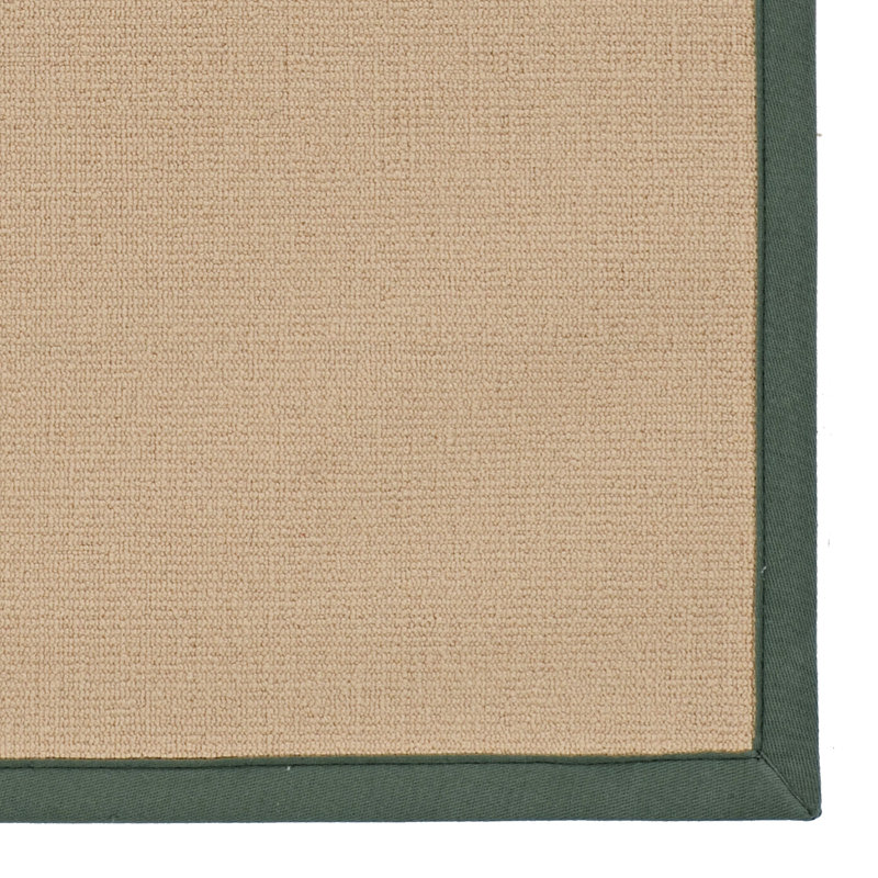 Nannette Handmade Medium Beige Berber with Green Cotton Border Made in the USA Area Rug, Runner 2'6" x 12'