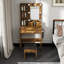 Table de coiffeuse avec miroir et lumières DEL réglables, prise de courant, support pour sèche-cheveux et tabouret - Coiffeuse compacte pour petites chambres à coucher (rétro)-76182277