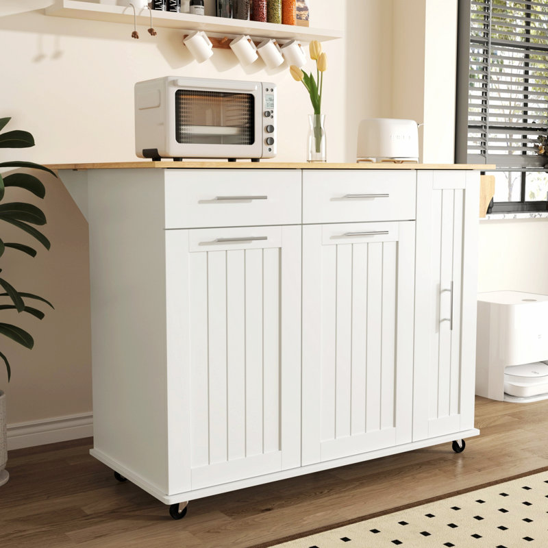 Îlot de cuisine avec abattant, chariot de rangement de cuisine avec 2 tiroirs, chariot de cuisine roulant avec porte-serviettes