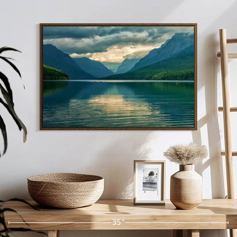 Glacier Lake Scene, 25" X 17", Floating Frame Walnut