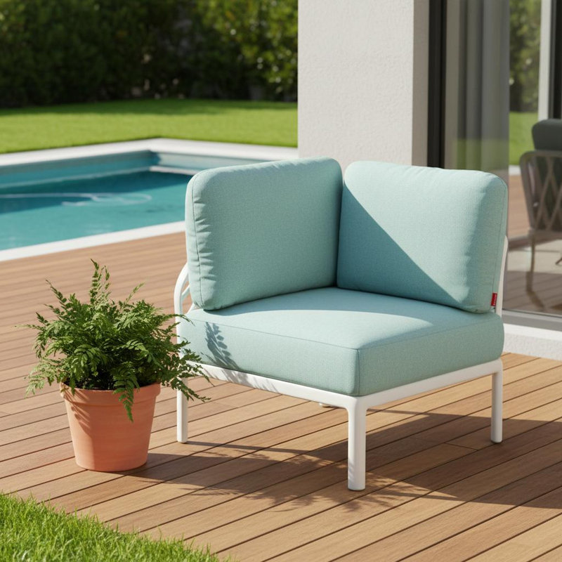 Modulaire d'extérieur en plastique blanc 31 po avec coussin vert mer 31 po