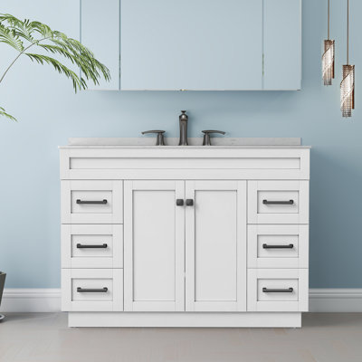 Rustic 48" Bathroom Vanity With Engineered Stone Top And Ceramic Sink Plywood