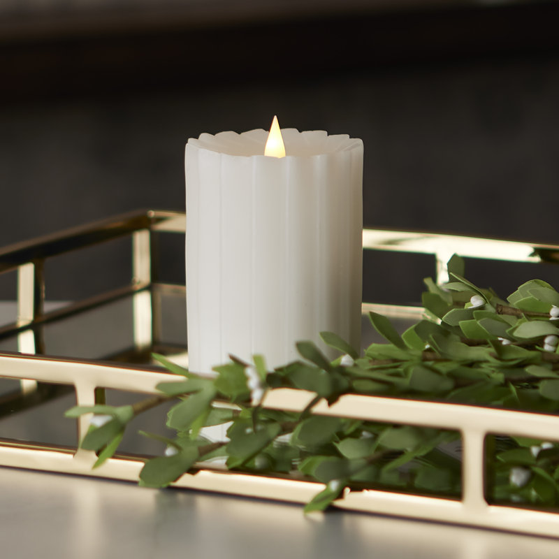 Sutton Real Wax Flickering Flameless Battery Powered LED Pillar Candle, White, 11" H x 5.25" W x 5.25" D