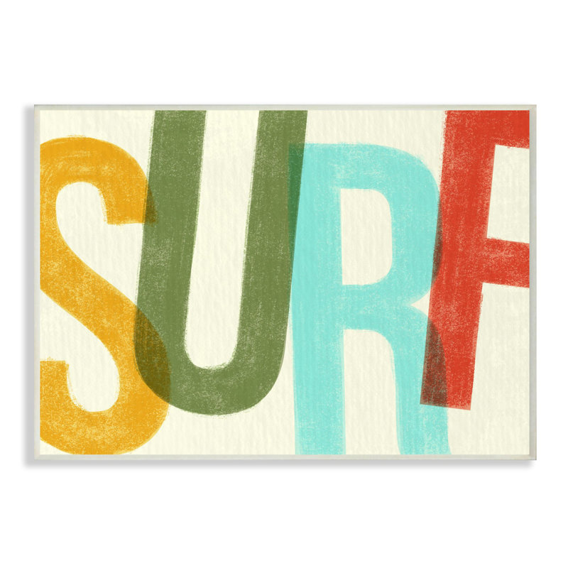 «Surf Print Modern Beach Textured Word Design», art textuel, Plaque murale, H 13 po x l 19 po