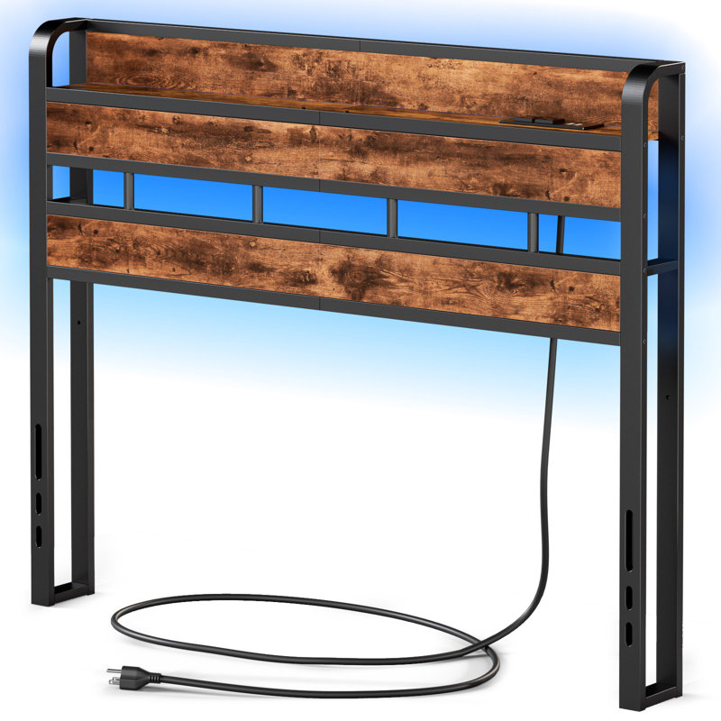 Full/Queen/King Headboard Adjustable Height with LED Light, Backrest with Shelf, Charging Station, Full