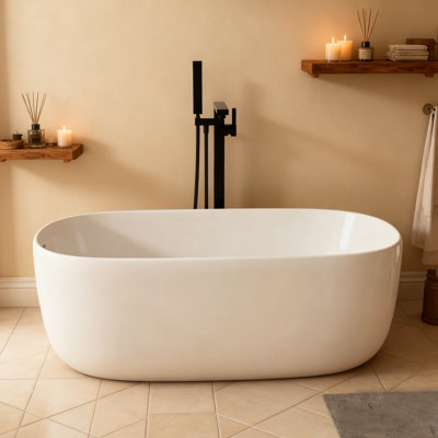 Baignoire indépendante en résine 47 po avec drain escamotable, 47 po, conception moderne pour petits foyers