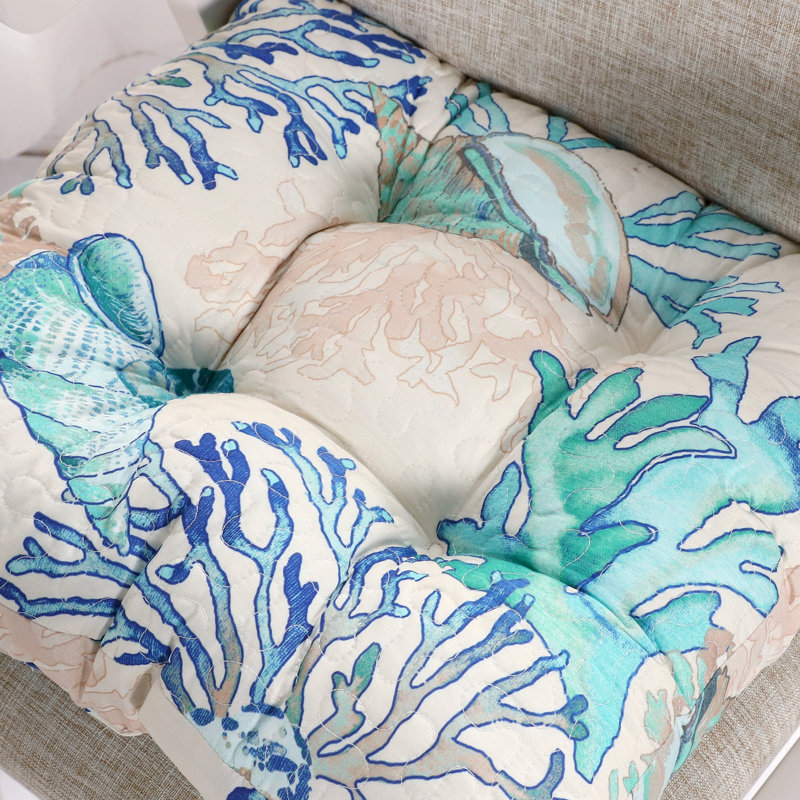 Fashion Print Rome Quilted Chair Pad Cushion, Jade Coral