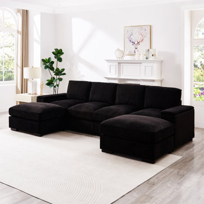 Canapé modulaire à assise profonde avec repose-pieds, canapé-lit en velours côtelé Mobilier rembourré confortable pour salon, appartement, bureau,