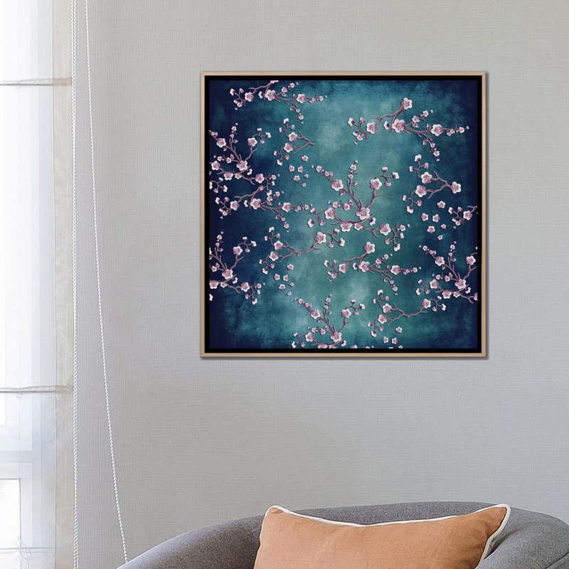 Sakura - Love Teal 1 Piece Wall Art on Canvas, 66.04cm H x 66.04cm W x 3.81cm D, Oak Floater Framed