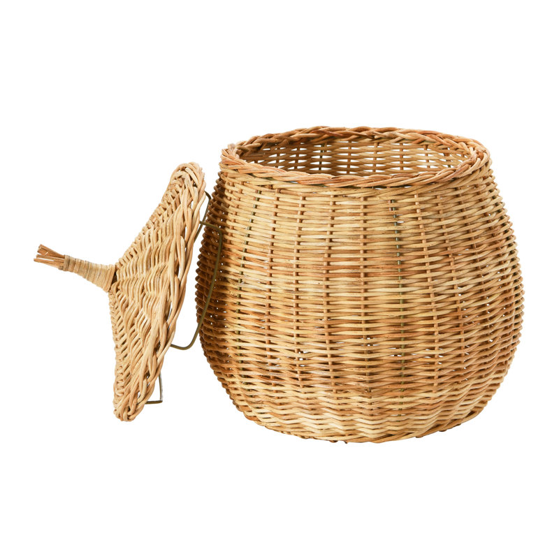 Natural Hand-Woven Wicker Round Storage Baskets with Lids, Set of 2