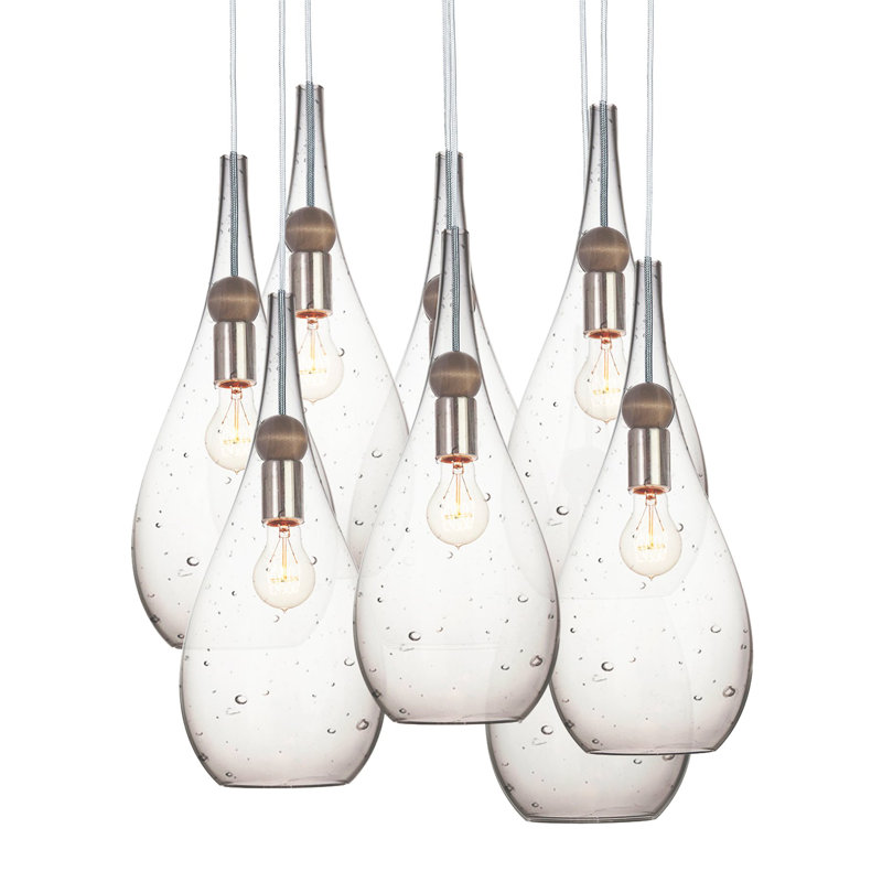 Earth 8 - Light Chandelier, 108" H x 18" W x 18" D, Nickel Braided Cord, Seeded Glass