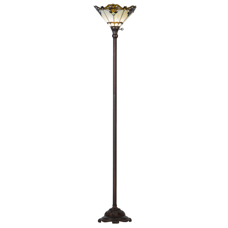 70'' Mahogany Bronze Stained Glass Torchiere Floor Lamp