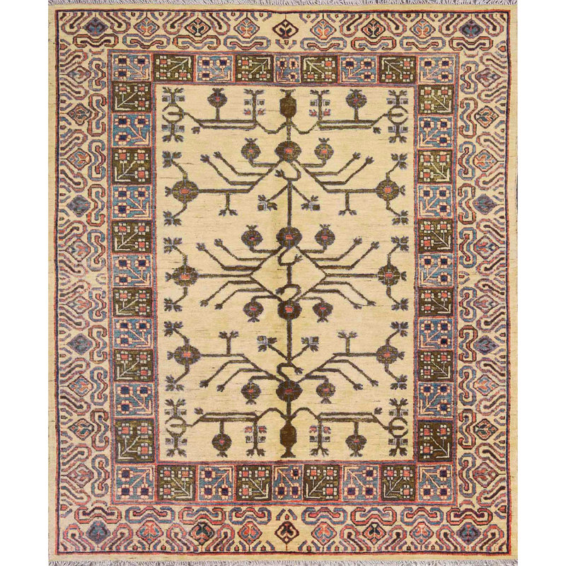 Tapis ivoire et ivoire noué à la main de haute qualité