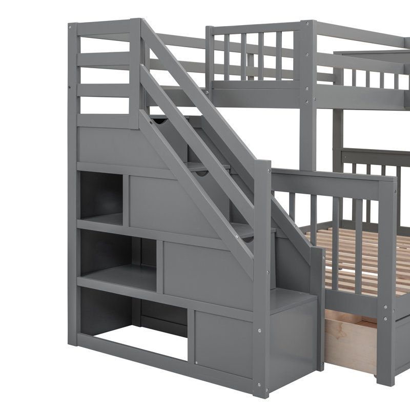 Jahmarion Kids Twin Over Twin Over Full Bunk Bed with Drawers, Gray