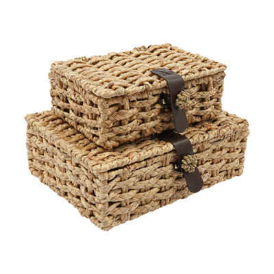 2PCS Storage Boxes Handmade Woven Basket Storage Box With Lid