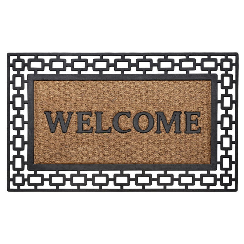 Kate Aurora Rectangular Rubber & Coir Non-Slip Outdoor Welcome Mat - 18"x30", Black