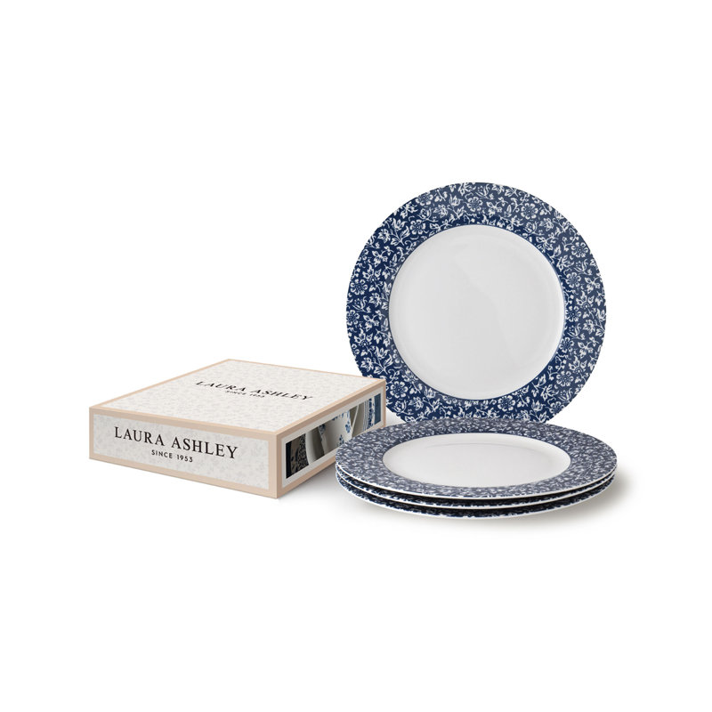 Set of 4 Blue and White Porcelain Dinner Plates
