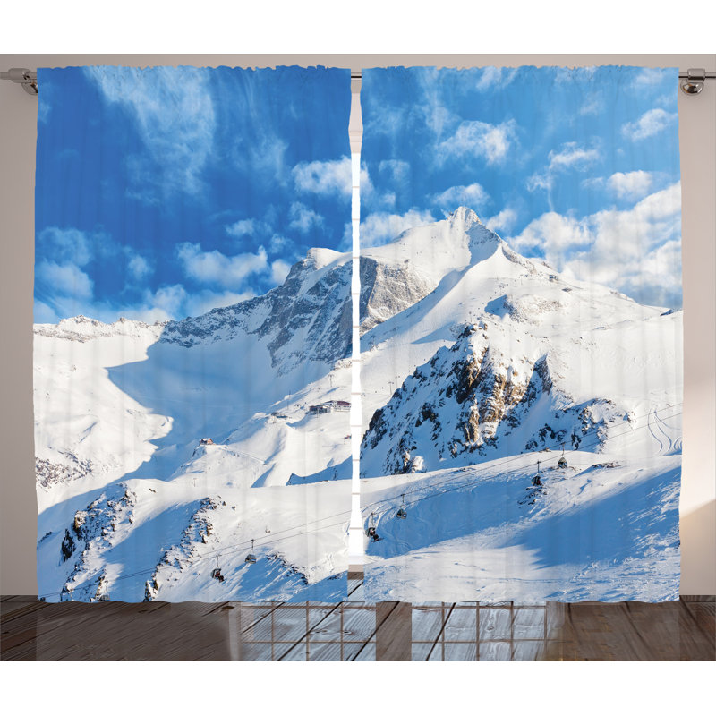 Winter Mountain Landscape Decor Graphic Print Semi-Sheer Rod Pocket Curtain Panels, 54" W x 84" L