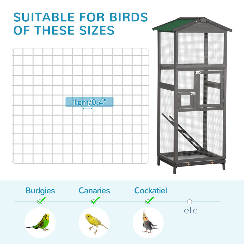 Cage à oiseaux en bois 65 "pour perroquet, Gris