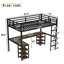 Lit mezzanine moderne en métal avec bureau, structure noire peu encombrante pour la maison