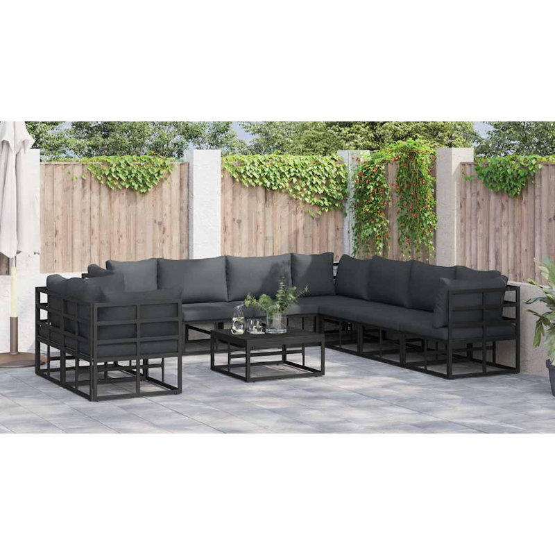  Garden Sofa Set With Cushion 10 Pcs Black Aluminium