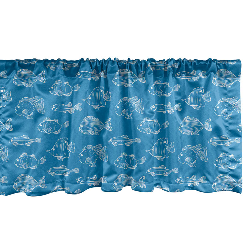 Sea Blue and White Nautical Fish Pattern Valance Set