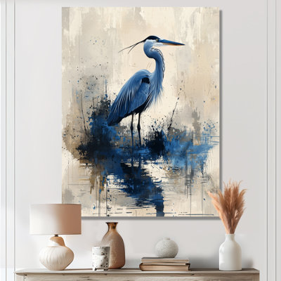 Azka Blue Heron Minimalisme Elegance I - héron, reproduction sur toile