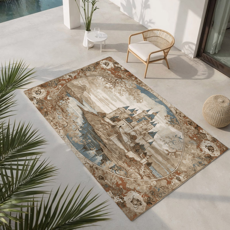 Golden Drawbridge Indoor And Outdoor Area Rug, Rectangle 3' x 5'