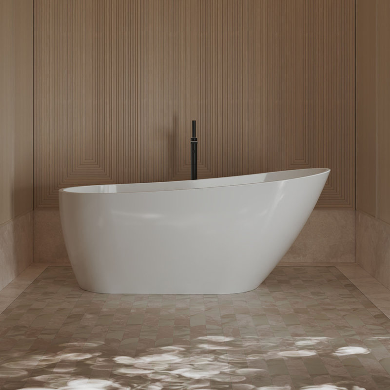 MonBlari 59" X 29.5" Acrylic Freestanding White Soaking Bathtub With Overflow And Pop-Up Drain For Bathroom, Glossy White