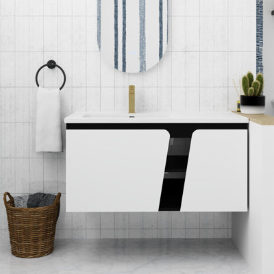 Jesiyah 39.62 " W Wall Mounted 1 Single Vanity Bathroom Vanity With Ceramic Top