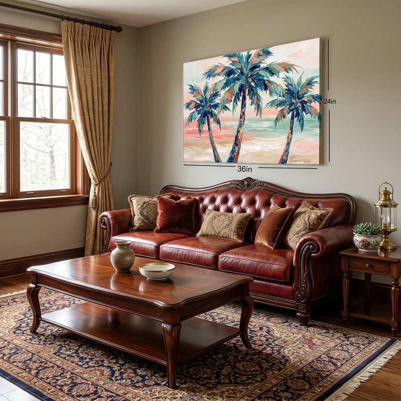 «Coastal Palm Tree», peinture à l'huile sur toile tendue, 28x40in
