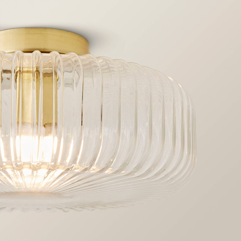Allea Glass Flush Mount, Clear, Antique Brass