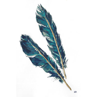 Plumes dorées III bleu indigo