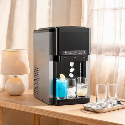 35 LBS Daily Countertop Ice Maker and Water Dispenser in Sleek Black Stainless Steel