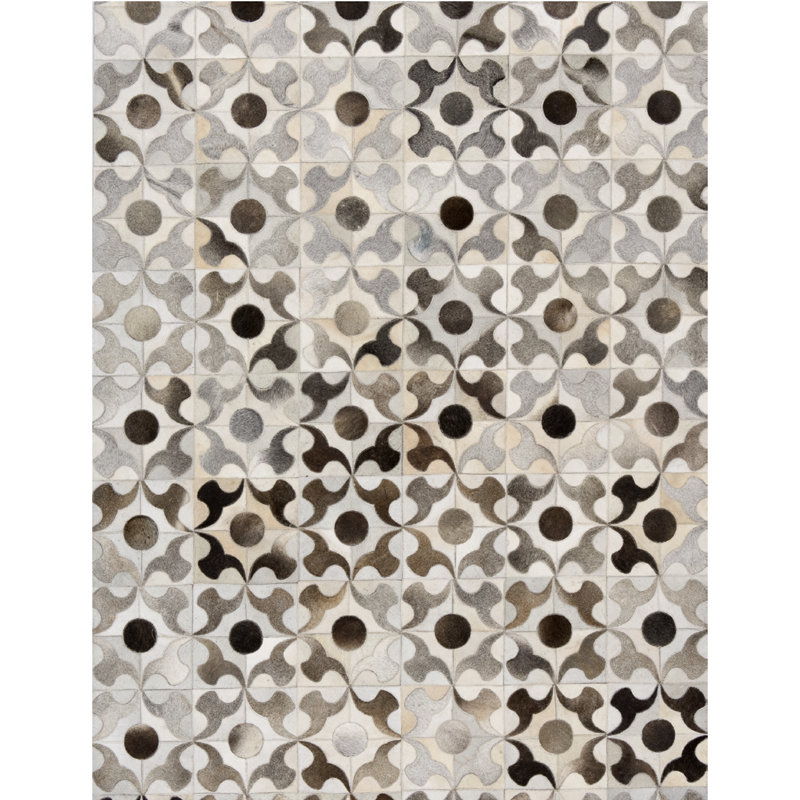 Ivoire en cuir de vache cousu à la main à motif géométrique Flora/brun Tapis décoratif