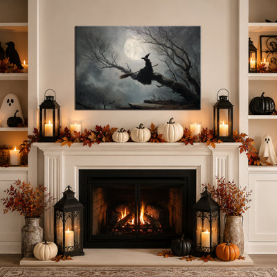 Art mural d'automne d'Halloween, toile de sorcière de Halloween, décoration murale de sorcière gothique, entrée, salon, chambre à coucher