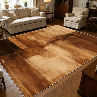 1PC Warm Brown Neutral Abstract Block Oil Painting area rugs for Living Room, Soft and Comfortable, Suitable for all seasons, easy-to-maintain, machine washable Indoor floor mat, Under Table Farmhouse suitable for dining table area, bedroom, home