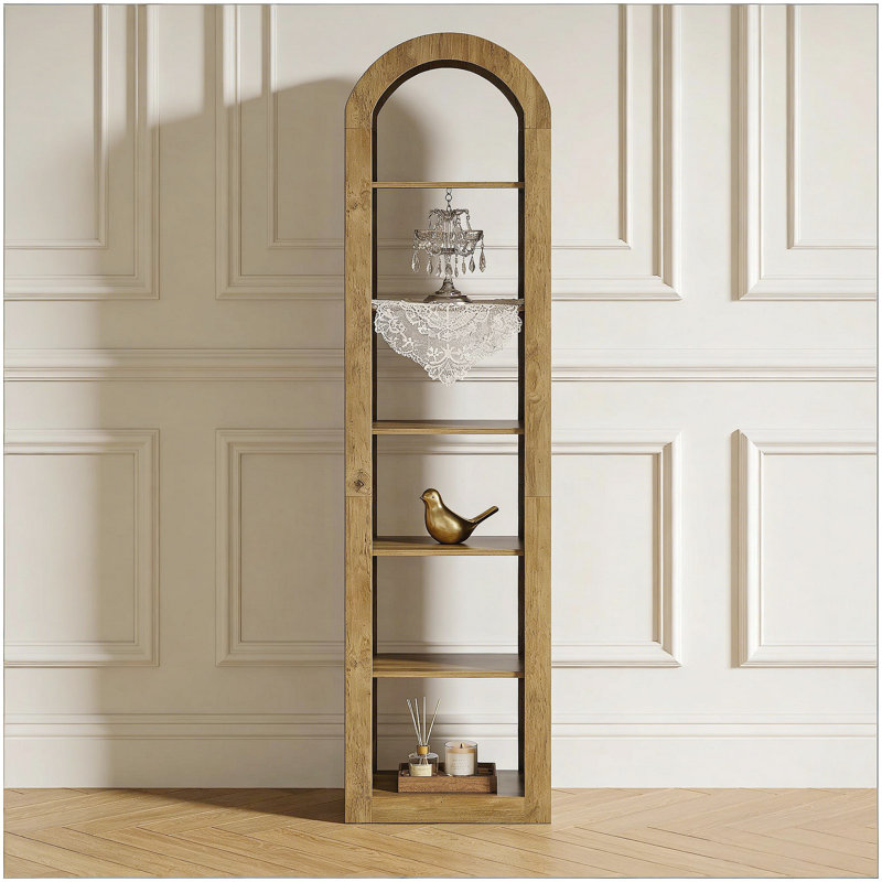 Open Bookcase,Arched Display Shelf, Brown