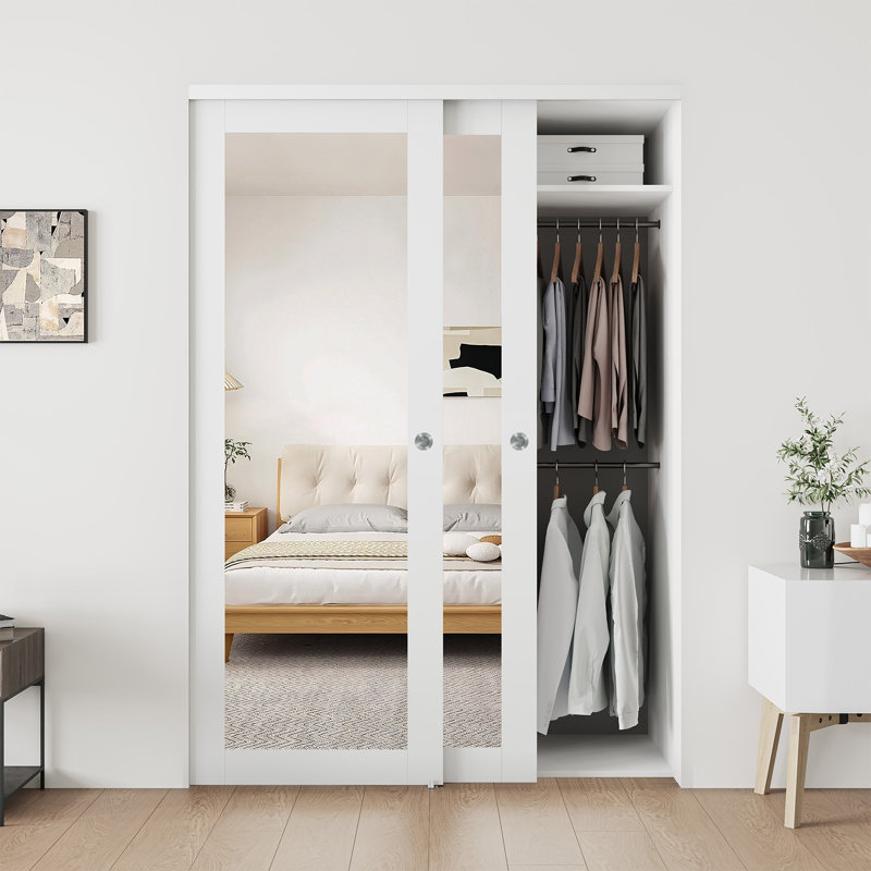 Porte coulissante à miroir l 48 po x H 80 po avec quincaillerie, aucun assemblage requis, 48 po x 80 po