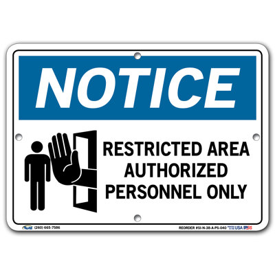 Restricted Area Authorized Personnel only Sign -  Vestil, SI-N-38-A-PS-040