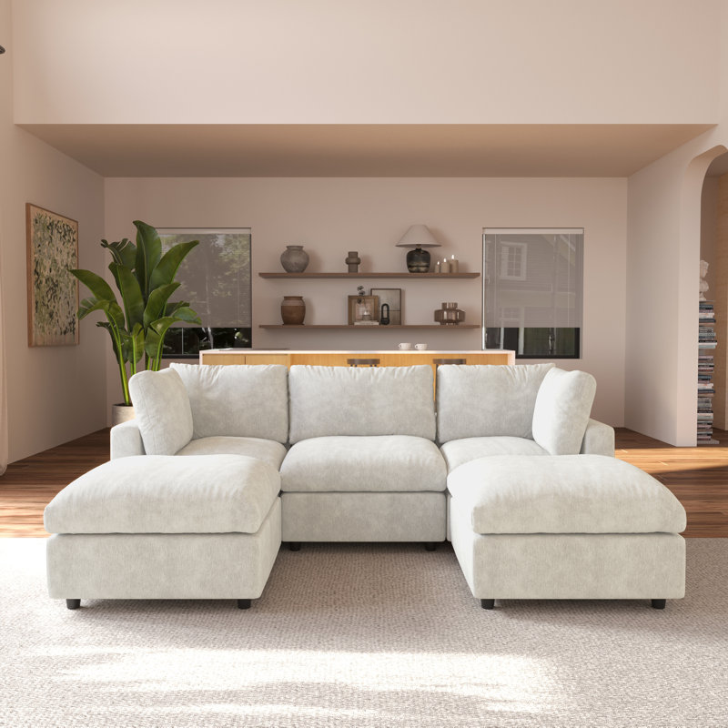 Kessi 5-piece Slipcovered Sectional, Beige