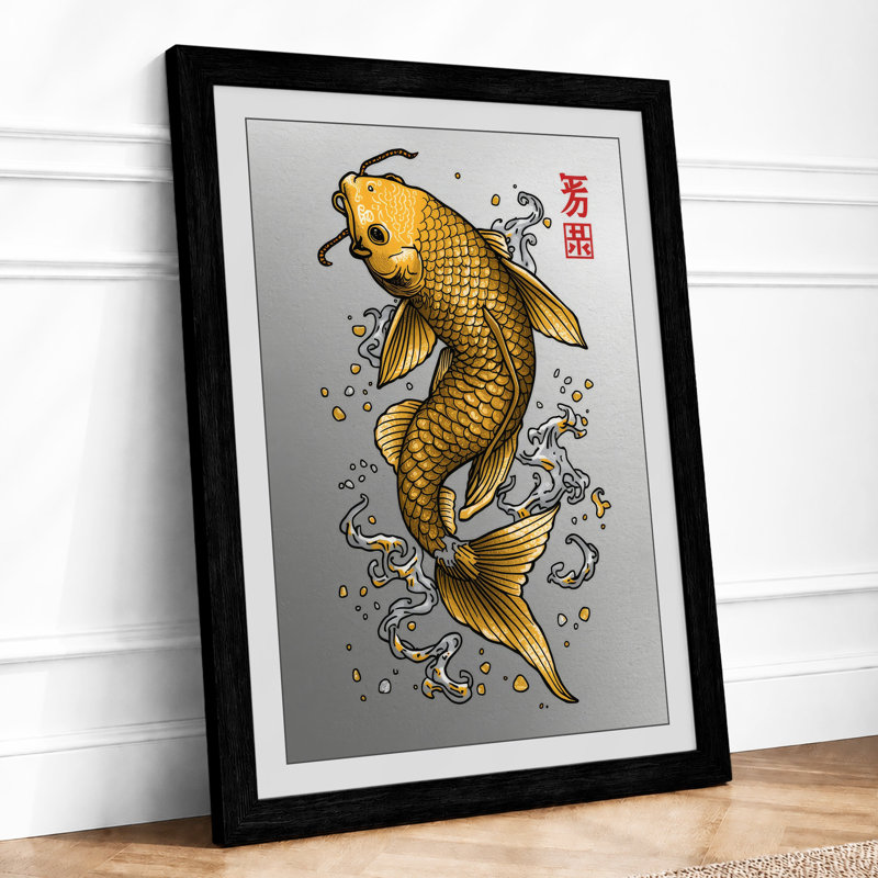 Golden Koi Rising Japandi - Framed Print, A1 - 84.1 x 59.4 cm, Black