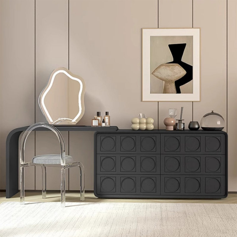 Coiffeuse avec miroir lumineux, 6 tiroirs, Noir