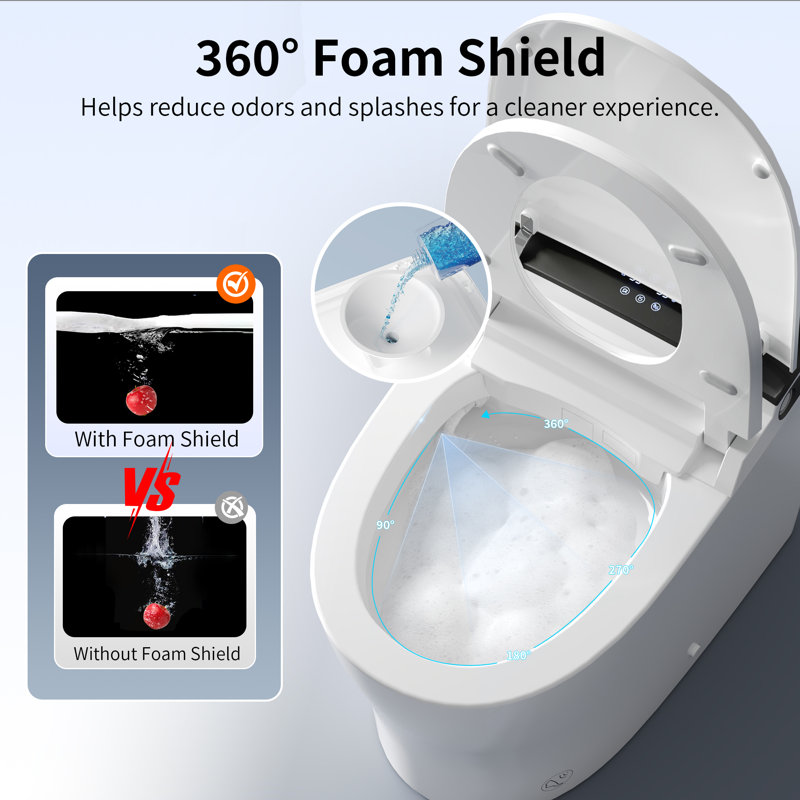 DeerValley Elongated Smart Toilet With Bidet: MaP 1000g Rated, 1.28 GPF High Efficiency, Foam Shield and Pump Assisted Flush in White