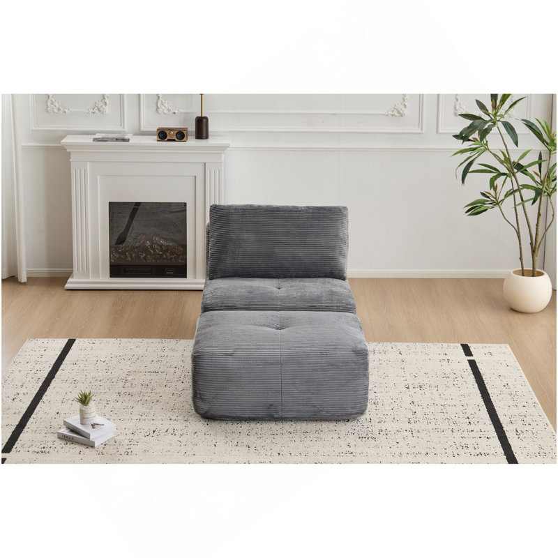 Canapé modulaire en mousse à mémoire de forme moderne, méridienne simple pour le salon, canapé modulaire Cloud pour animaux de compagnie, tissu en velours côtelé, repose-pieds mobile, sans assemblage requis, gris