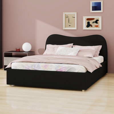 Minimalist Upholstered Platform Bed,  Wooden Slats for Daily Use